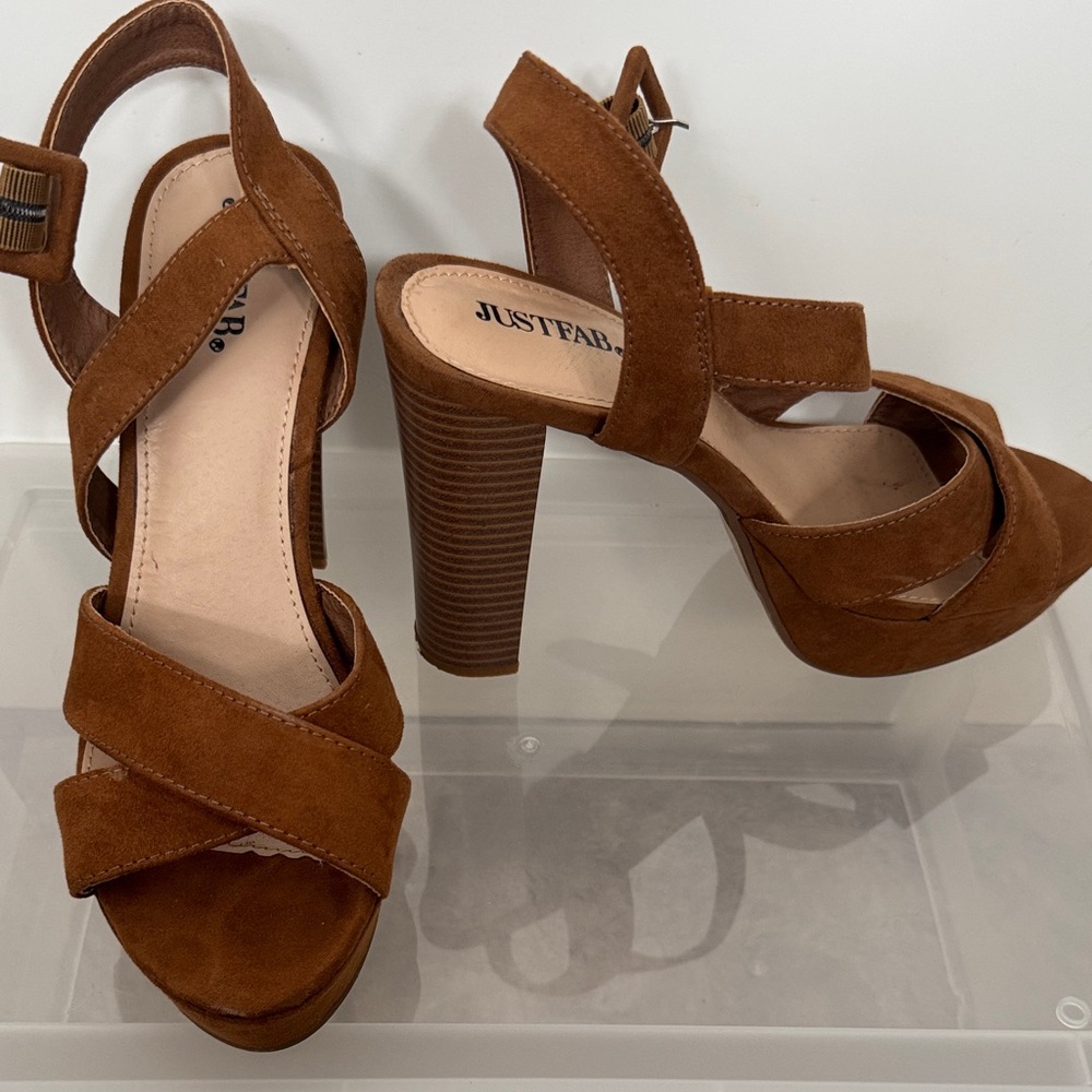 Buy 1 get 1 FREE 
JustFab Women's Tan Platform Sandals - Picture 7 of 11